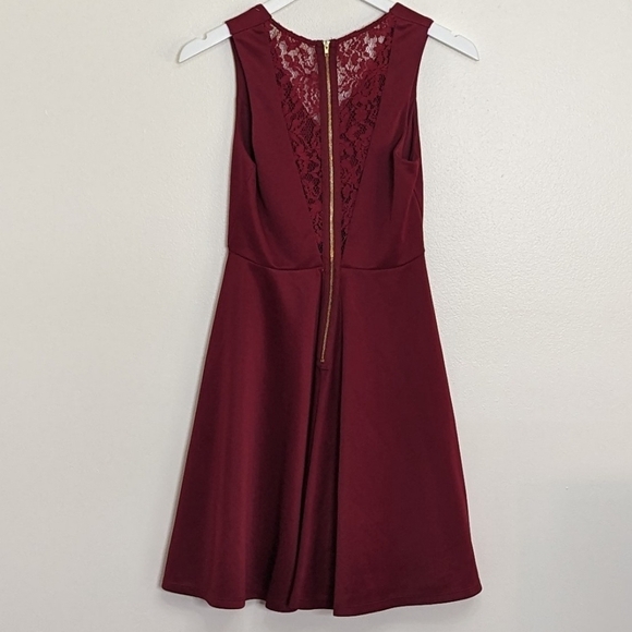 Altar'd State Burgundy Red Fit And Flare Small Dress Lace Back Detail - Picture 8 of 10